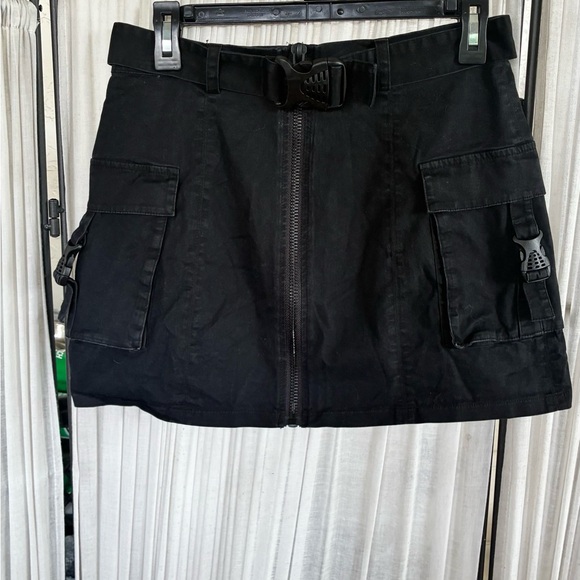 POSTER GIRL Dresses & Skirts - POSTER GIRL Black Utility Mini Skirt with Buckle Detail